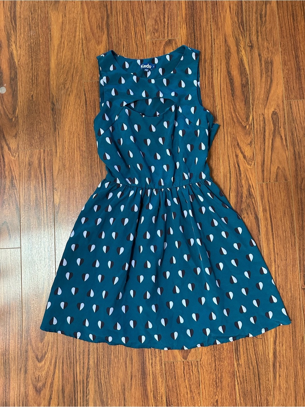 Keds Teal Sundress with White and Light Pink Teardrop Print